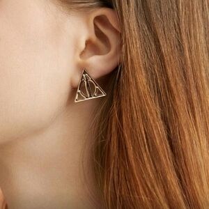 14K Gold Plated 925 Sterling Silver Harry Potter Deathly Hallows Stud Earrings‎